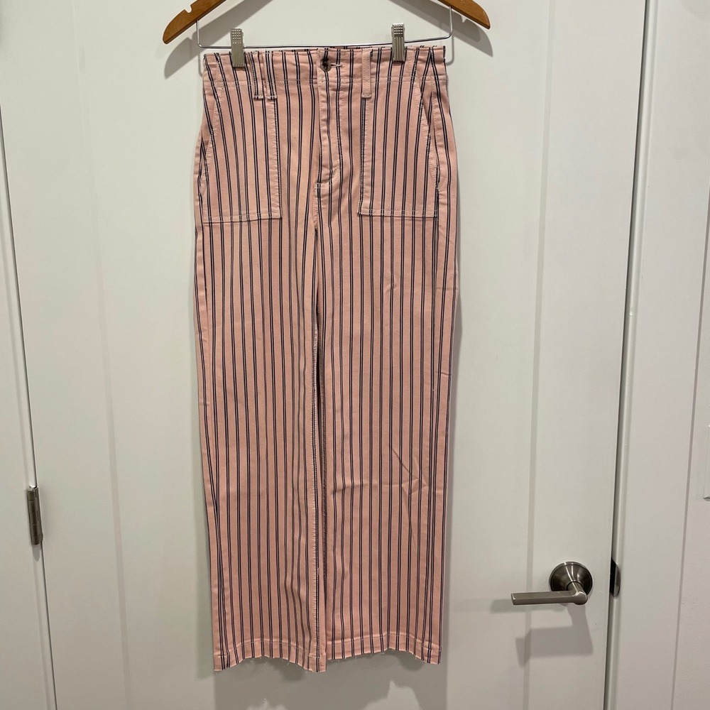 Sam Edelman Pink and Navy Striped Wide Leg Pants